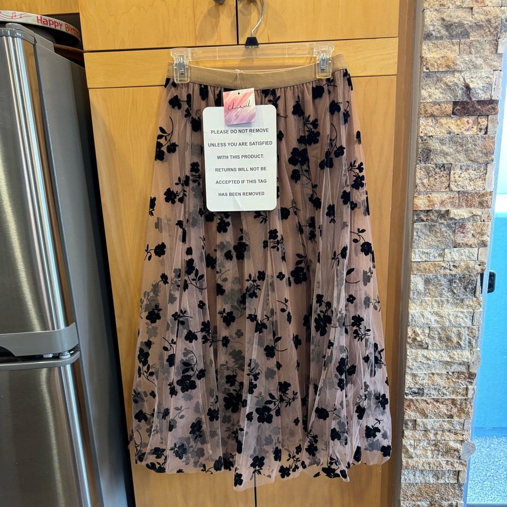 Chicwish Black Floral A-Line Skirt